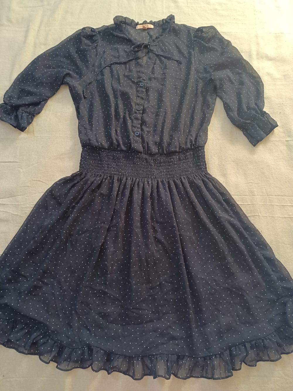 Gibson Latimer Navy Blue Swiss Dot Ruffle Dress Women's Size Medium